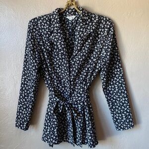 Vintage Vogue Rose Print Tie Waist Blouse